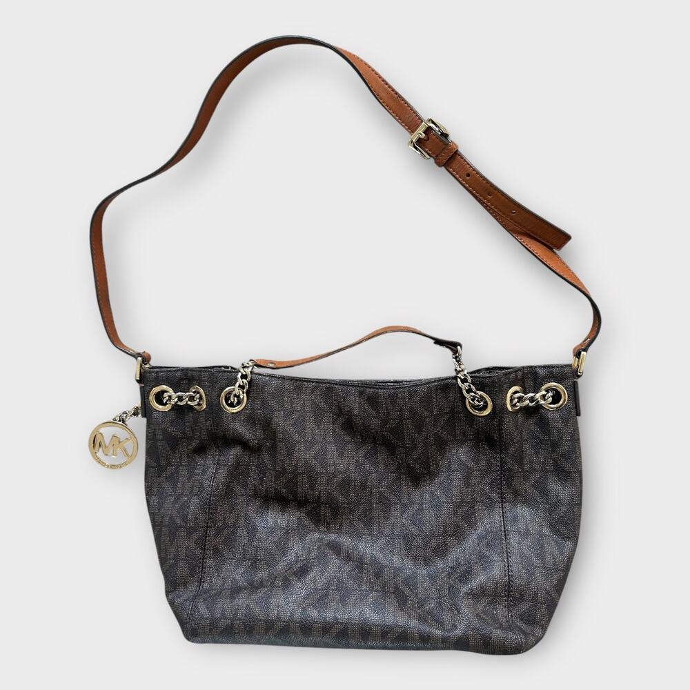 Vintage MICHAEL Michael Kors Brown Signature Leather Jet Set Chain Hobo Bag